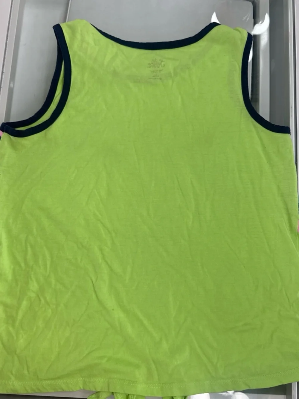 Justice Lime Green Surf Graphic Tank with Navy Trim